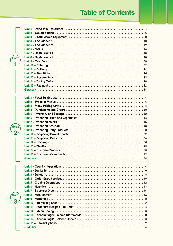 Contents - Career Paths: Food Service Industries