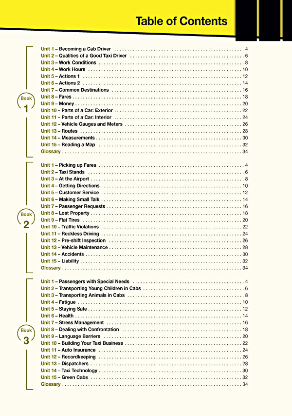 Contents - Career Paths: TAXI Drivers